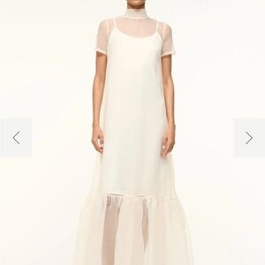 STAUD Calluna White Tiered Maxi Gown Mock Neck